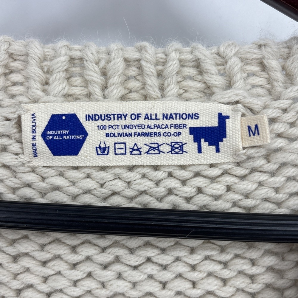 Industry Of All Nations Undyed Alpaca Hand-Knit‎ Cardigan Size Medium Heavy Horn - Picture 3 of 7